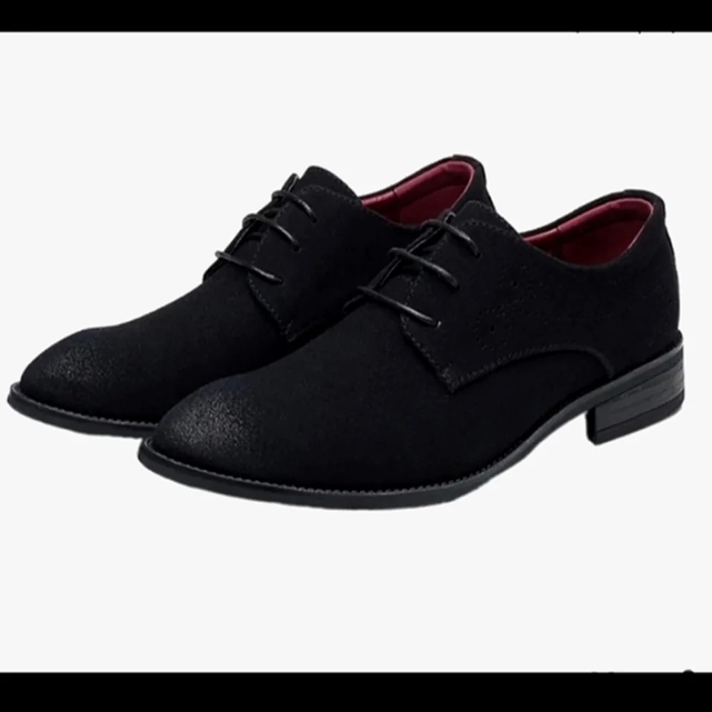 New w/Box Unbranded Men's Black Faux Suede Lace-Up Dress Oxfords Size EU 48